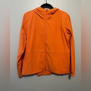 Lululemon Athletica Orange Raincoat with Hood and Water-Resistant Fabric